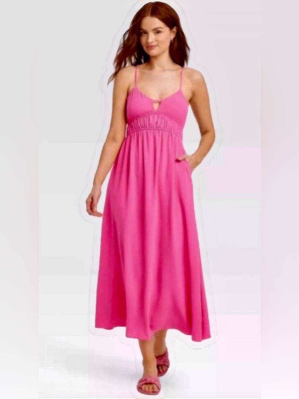 Sundress Maxi Spaghetti Straps Vibrant Pink Empire Waist By A New Day Size XS